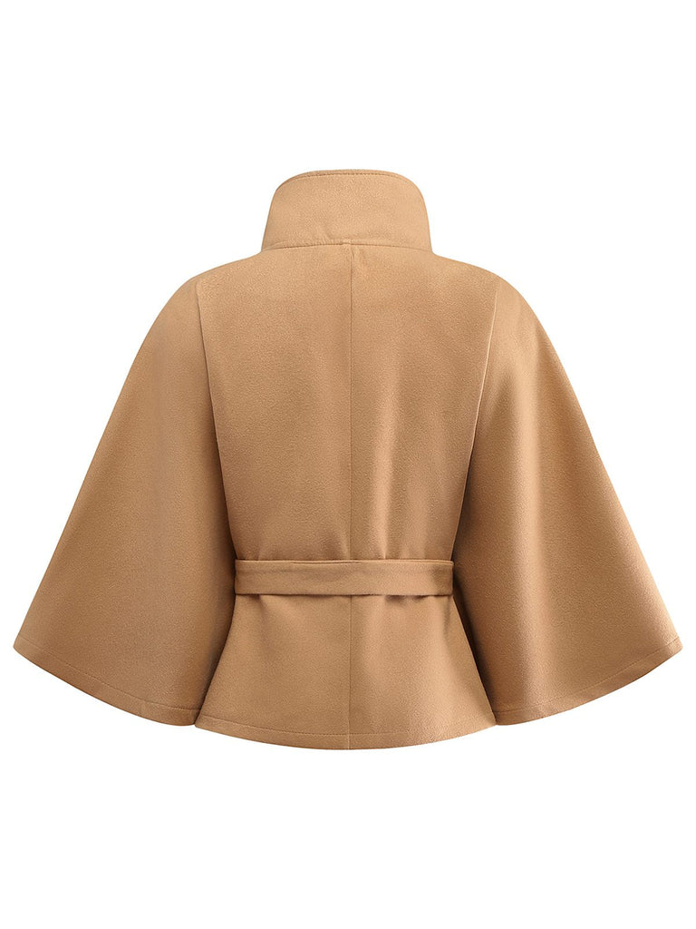 Veste cape à col roulé ceinturée unie années 1970