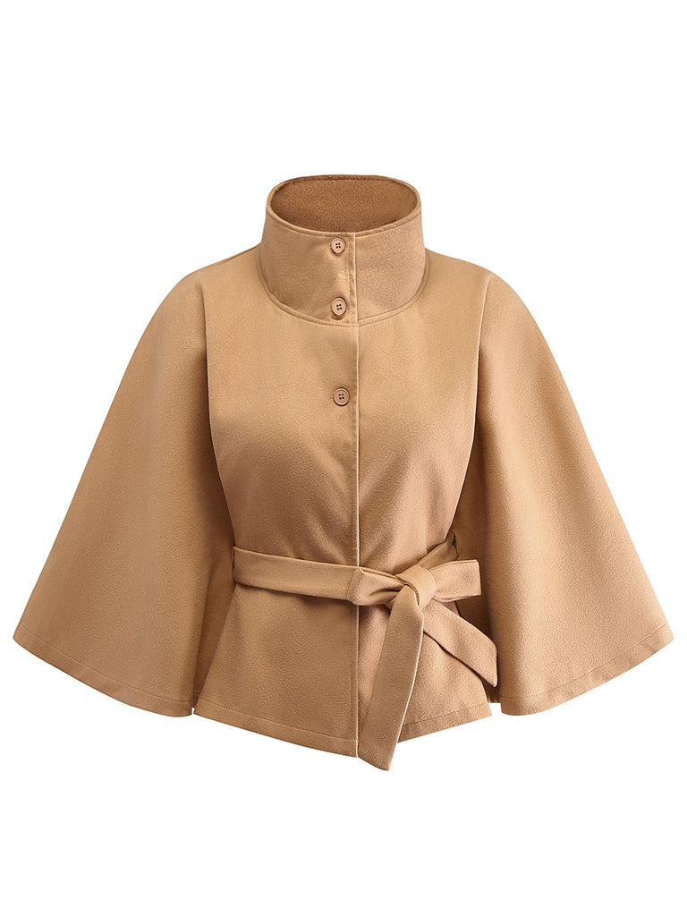 Veste cape à col roulé ceinturée unie années 1970