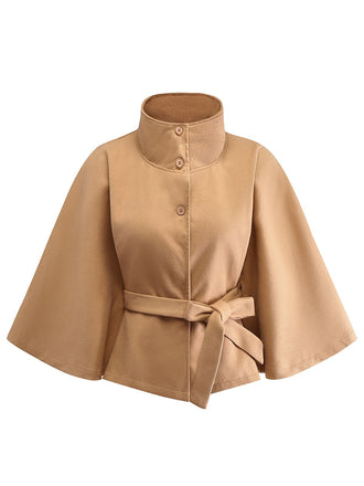 Veste cape à col roulé ceinturée unie années 1970