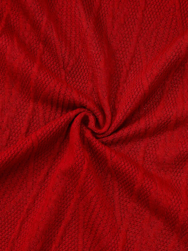 Robe boutonnée à gros col en V en maille unie des années 1940