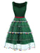 Robe en maille verte avec nœud en forme de sapin de Noël années 1950