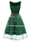 Robe en maille verte avec nœud en forme de sapin de Noël années 1950