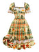 [Prévente] Robe patchwork multicolore en dentelle et tartan de Noël des années 1950