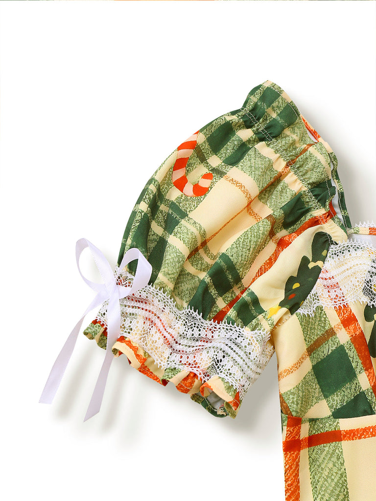 [Prévente] Robe patchwork multicolore en dentelle et tartan de Noël des années 1950