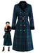 Manteau à carreaux bleue et verte en col cranté années 1940