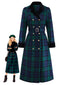 Manteau à carreaux bleue et verte en col cranté années 1940