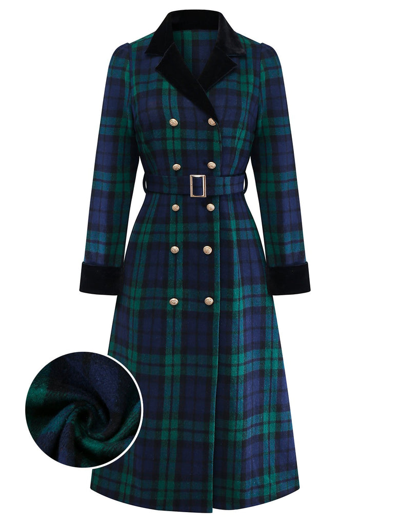 Manteau à carreaux bleue et verte en col cranté années 1940