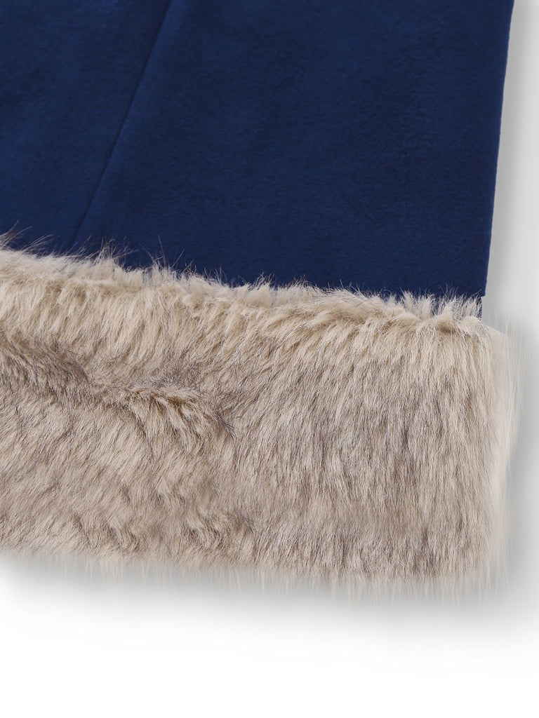 [Prévente] Manteau bleue doublé de fausse fourrure et ceinturé années 1960