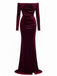 Robe en velours épaules dénudées froncée et fendue sur le côté années 1930