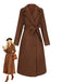 Manteau long marron en fausse laine col cranté des années 1930