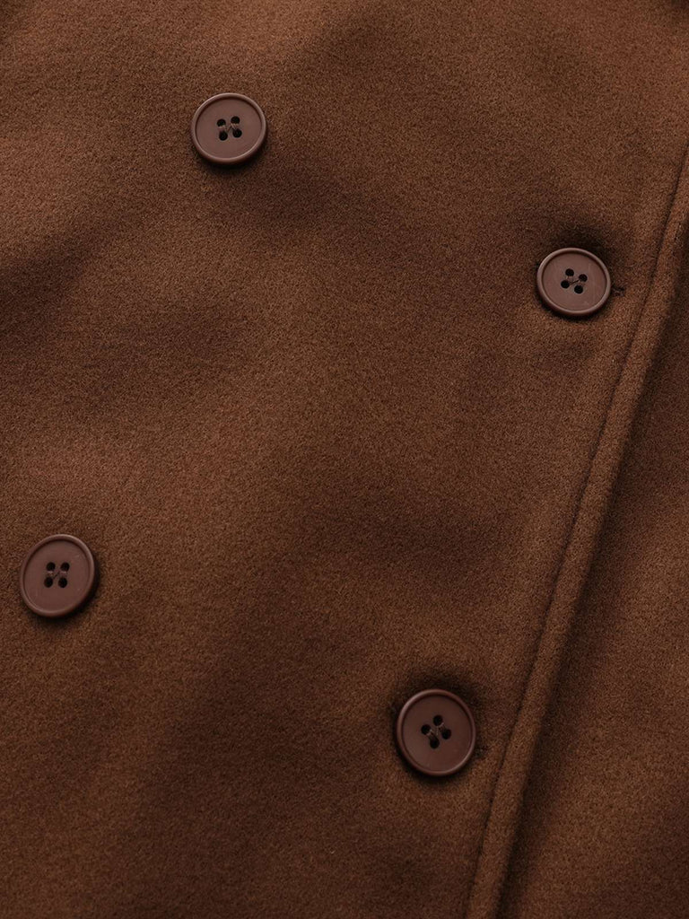 Manteau long marron en fausse laine col cranté des années 1930