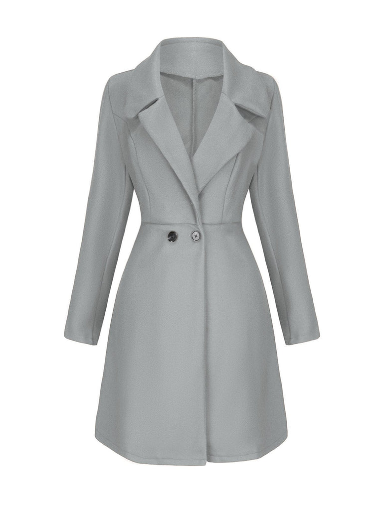 Manteau trapèze col larges revers en fausse laine unie des années 1940