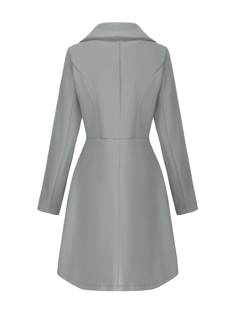 Manteau trapèze col larges revers en fausse laine unie des années 1940