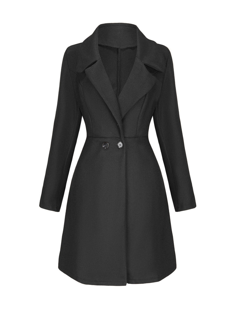 Manteau trapèze col larges revers en fausse laine unie des années 1940