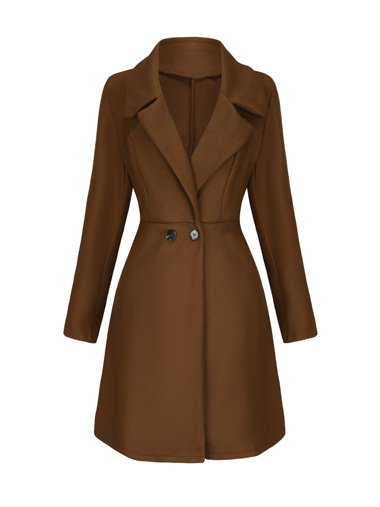 Manteau trapèze col larges revers en fausse laine unie des années 1940
