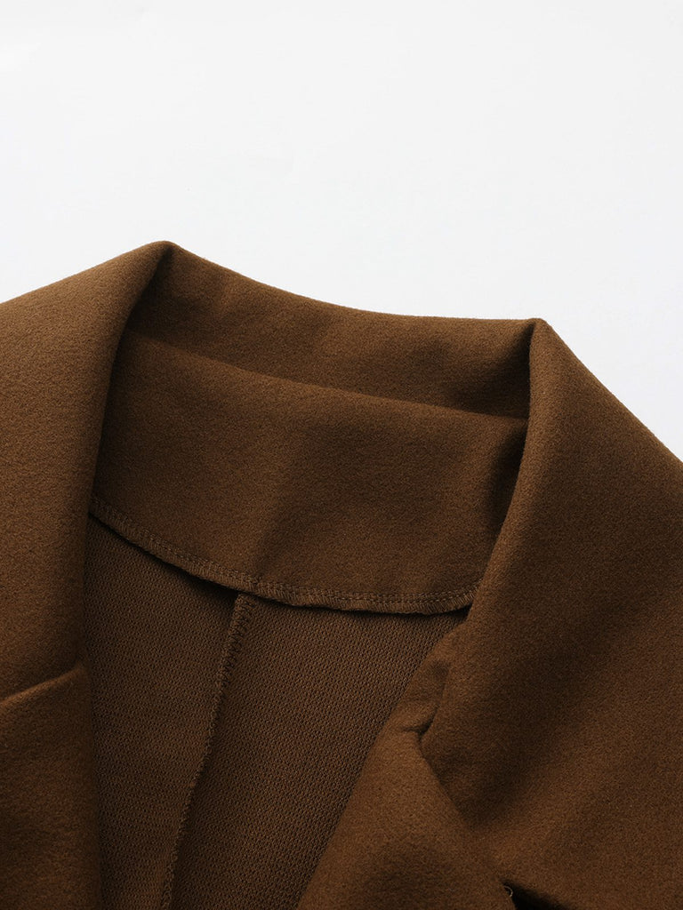 Manteau trapèze col larges revers en fausse laine unie des années 1940