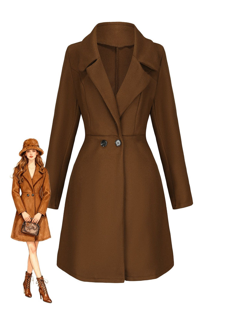 Manteau trapèze col larges revers en fausse laine unie des années 1940