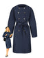 Trench-coat bleu à double boutonnage et col rond des années 1940