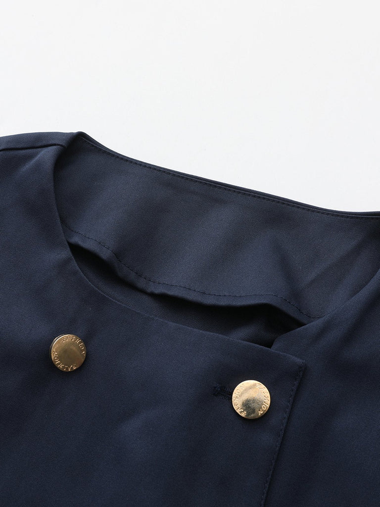 Trench-coat bleu à double boutonnage et col rond des années 1940