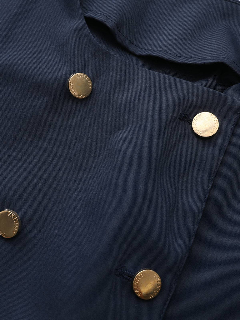 Trench-coat bleu à double boutonnage et col rond des années 1940