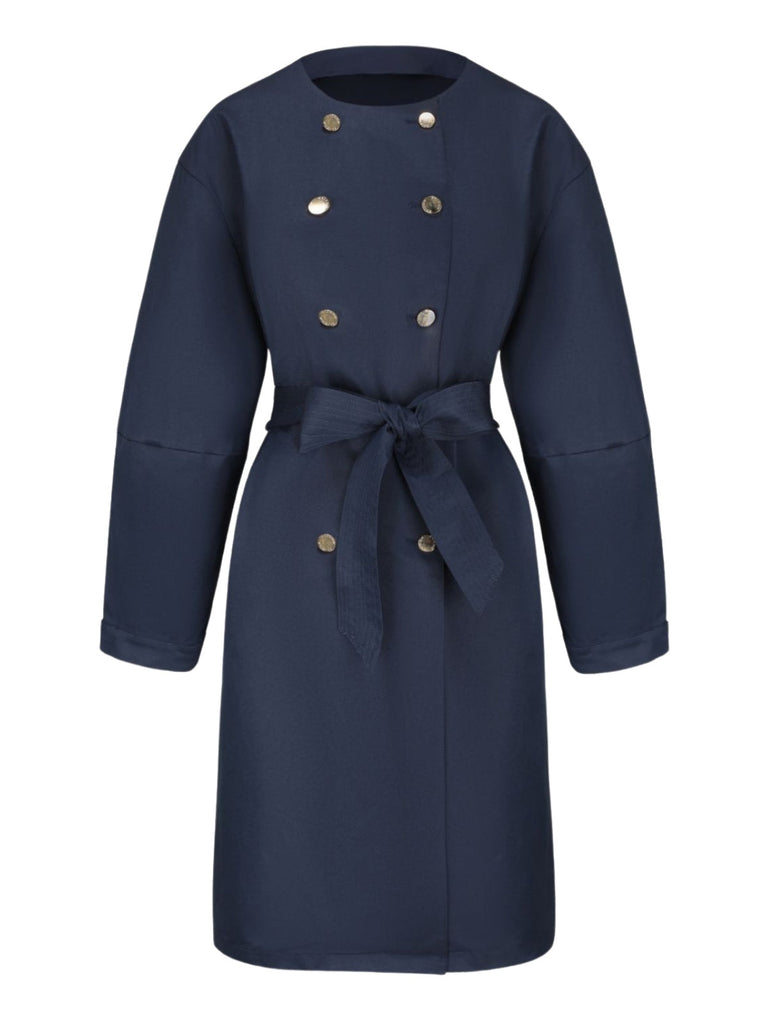 Trench-coat bleu à double boutonnage et col rond des années 1940