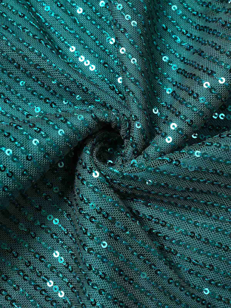 Robe verte à paillettes avec nœud et clochettes de Noël des années 1960