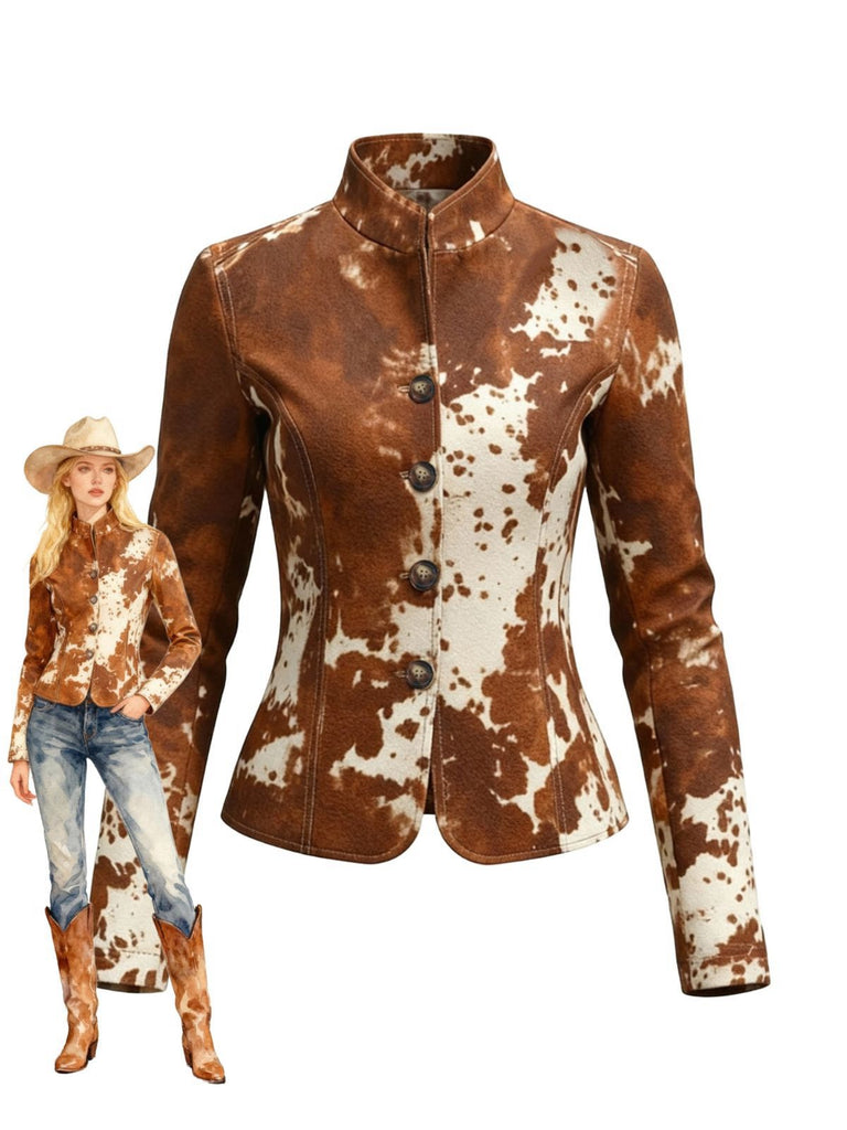 Veste boutonnée de cowgirl western marron des années 1970