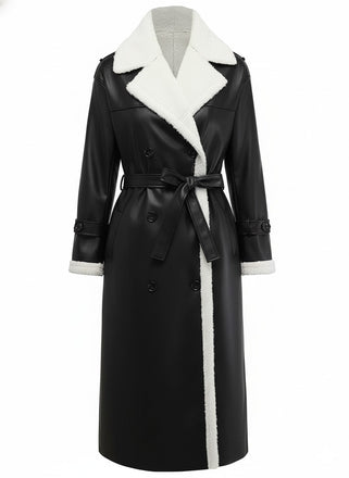 Manteau long à revers en fausse polaire sherpa contrastée des années 1940