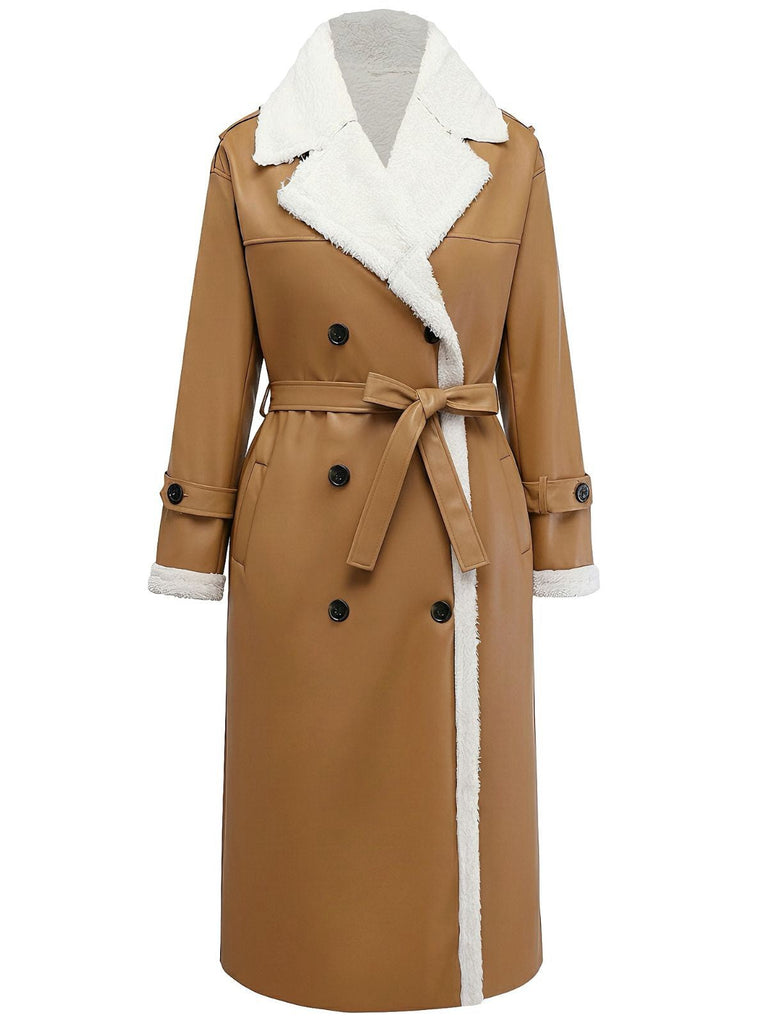 Manteau long à revers en fausse polaire sherpa contrastée des années 1940