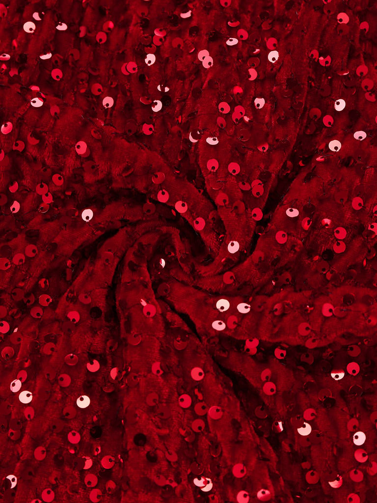Robe moulante rouge à paillettes une épaule et fente des années 1930