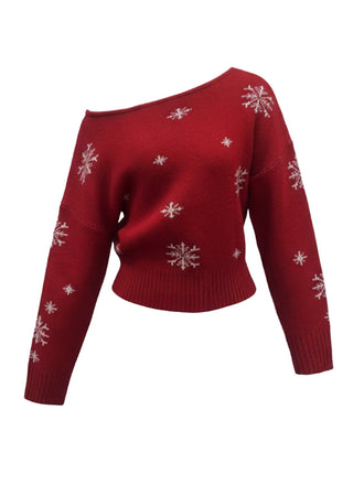 Pull à épaules obliques et motif flocon de neige de Noël des années 1970