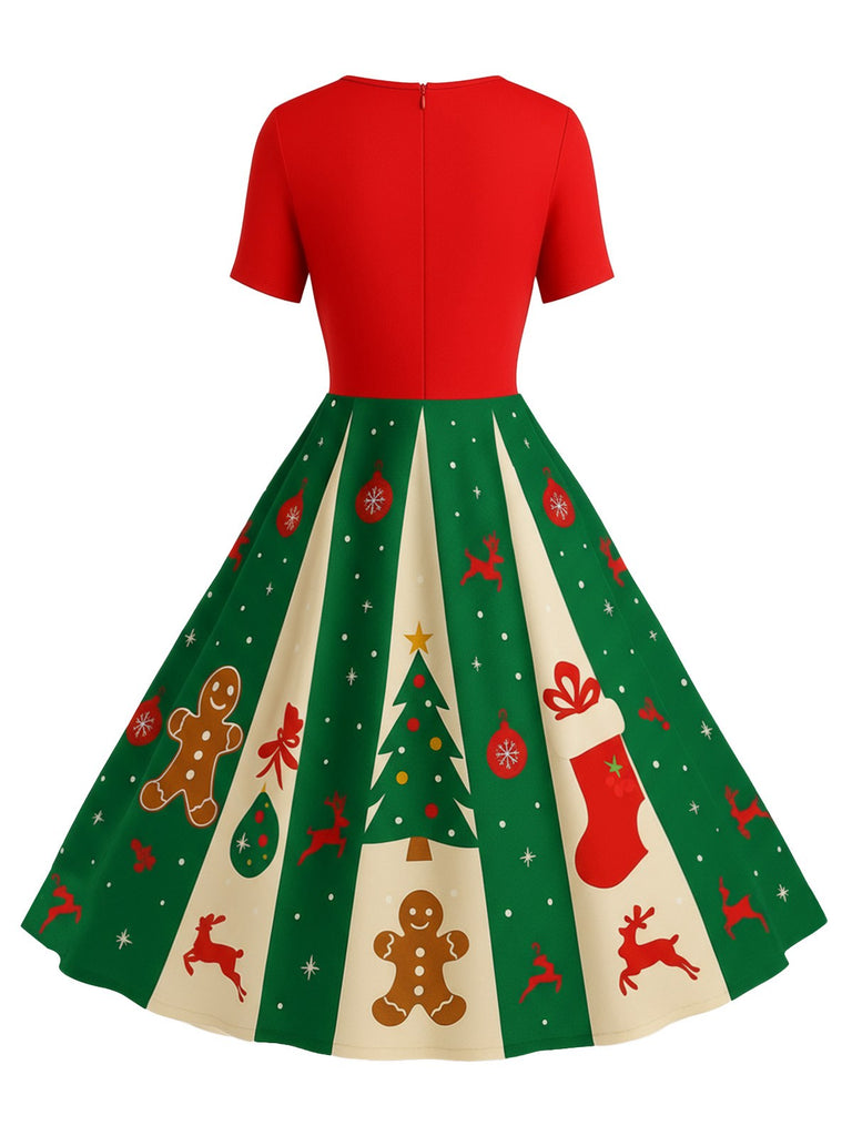Robe trapèze rose motif flocon de neige des années 1950