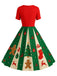 Robe trapèze rose motif flocon de neige des années 1950