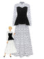 Robe mi-longue blanche à corset en velours plissé et perles papillon des années 1980