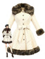 Manteau patchwork à col en fourrure crème années 1950