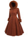 [Prévente] Manteau marron à capuche boutonné en fausse laine années 1950