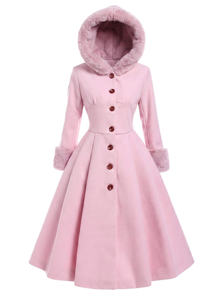 [Prévente] Manteau marron à capuche boutonné en fausse laine années 1950