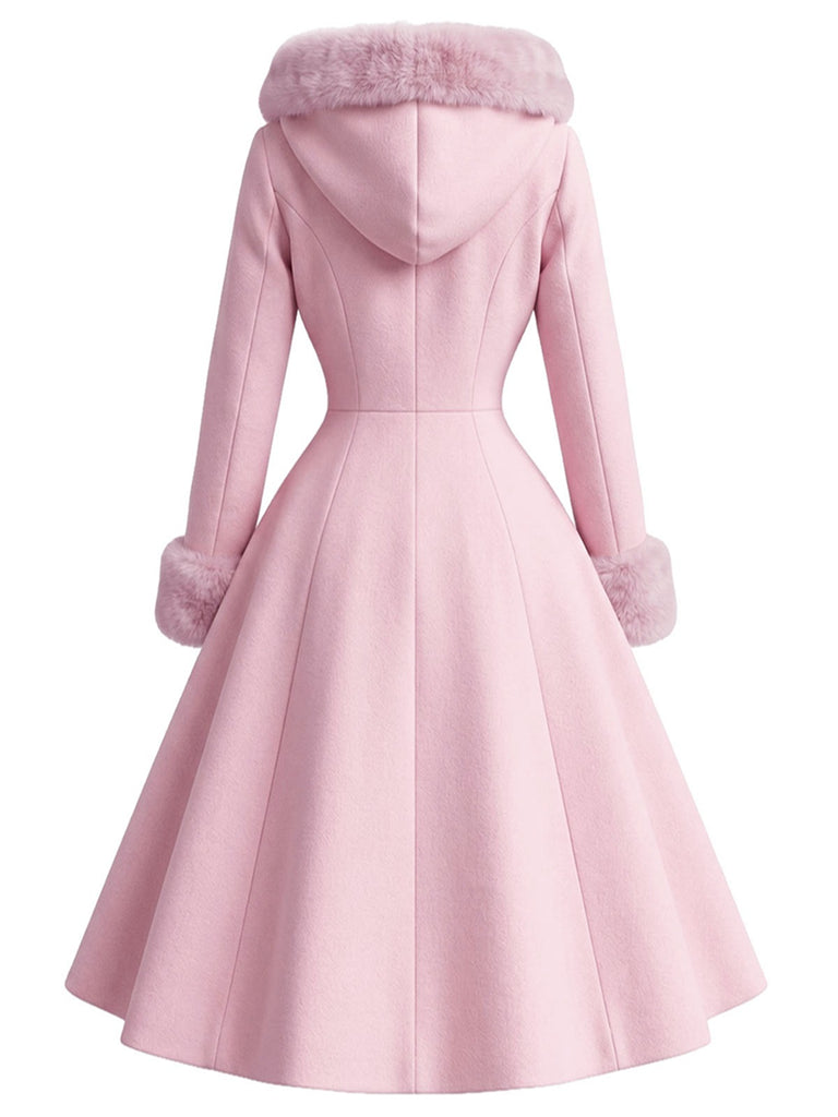 [Prévente] Manteau marron à capuche boutonné en fausse laine années 1950