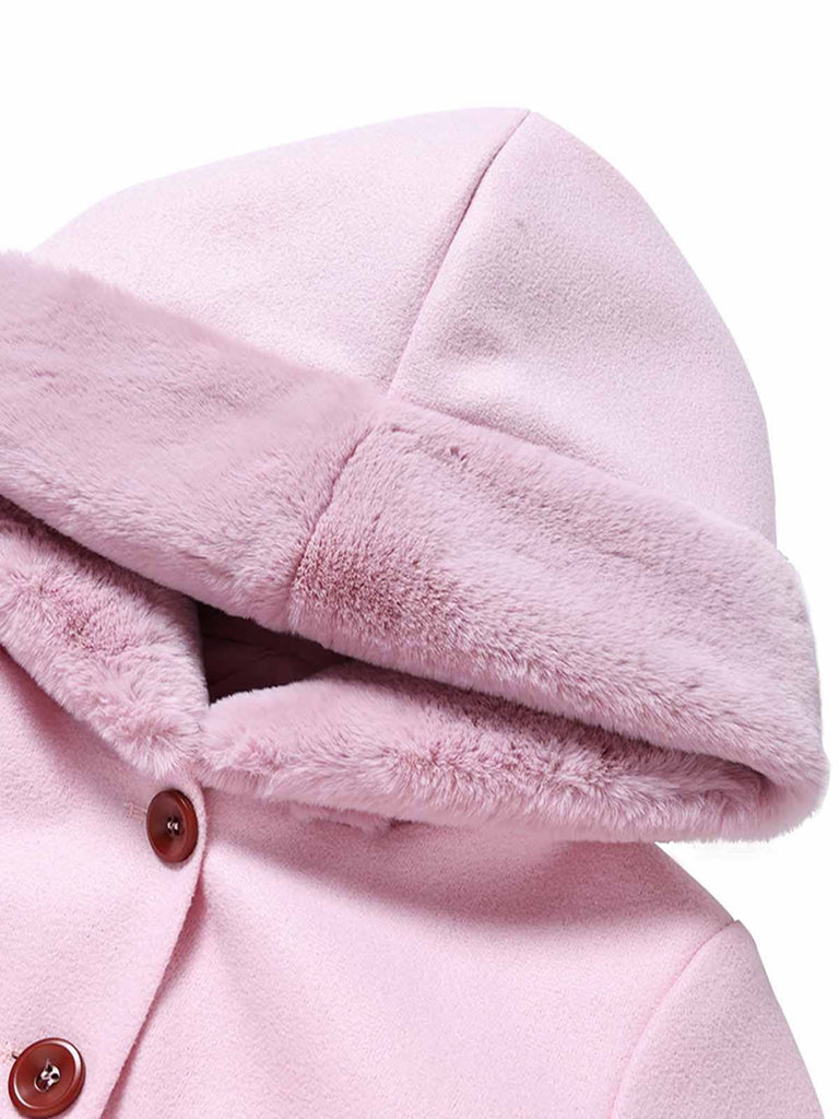 [Prévente] Manteau marron à capuche boutonné en fausse laine années 1950