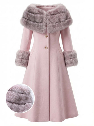 Manteau col en fourrure multicouche rose années 1950