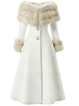 Manteau à col en fourrure multicouche camel années 1950