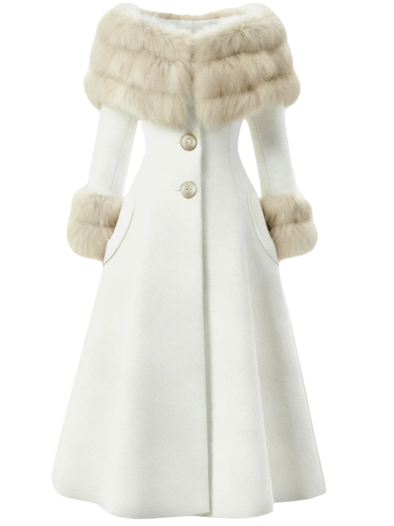 Manteau col en fourrure multicouche rose années 1950