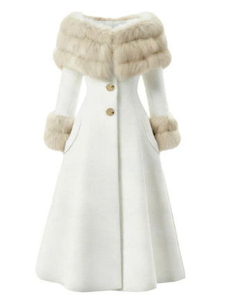Manteau à col en fourrure multicouche crème années 1950