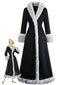 Manteau long noire à bordure en fausse fourrure années 1930