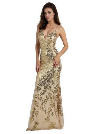 Robe sirène en tulle à paillettes dorés style années 1920