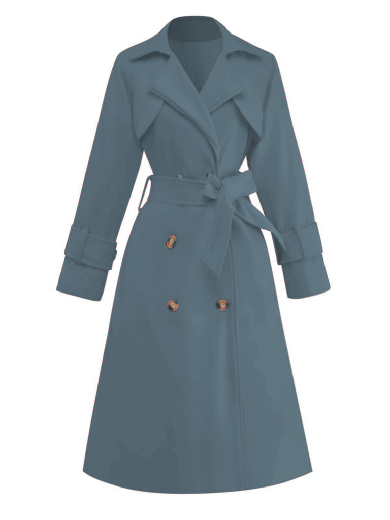 Trench-coat uni à double boutonnage des années 1950