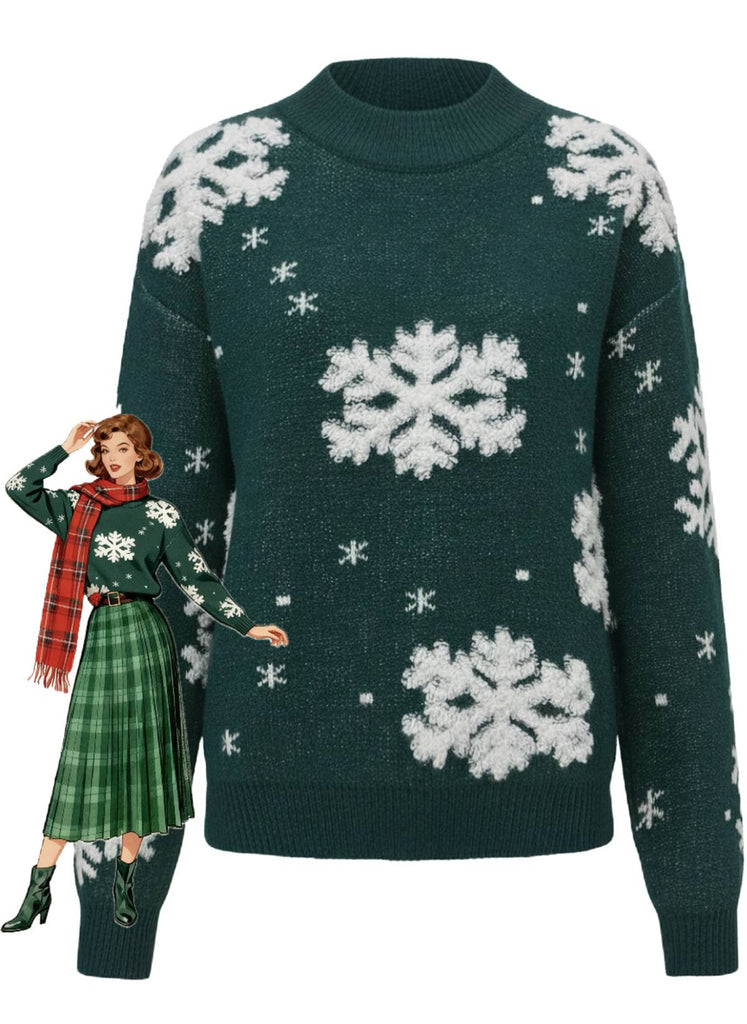 Pull à col roulé en polaire à motif flocon de neige années 1940