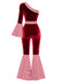 Combinaison rouge velours manches cloche et rayures canne en sucre années 1970