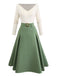 Robe plissée beige et verte en maille épaules dénudées années 50