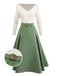Robe plissée beige et verte en maille épaules dénudées années 50